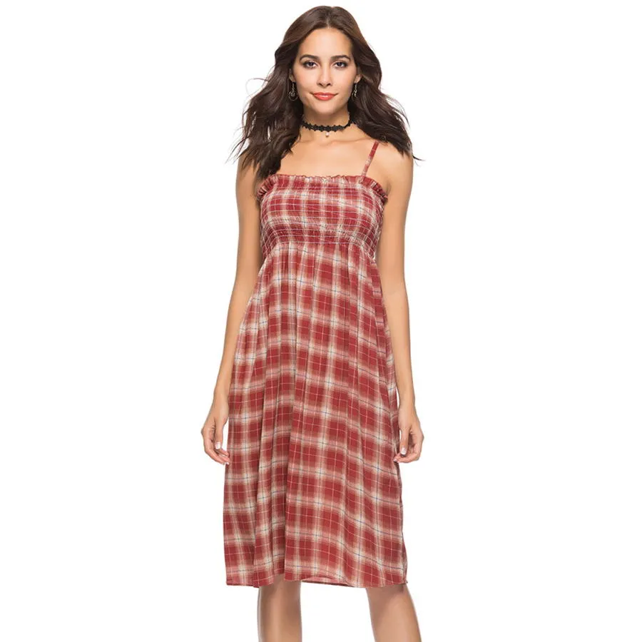 Casual Plaid Spaghetti Strap Dress