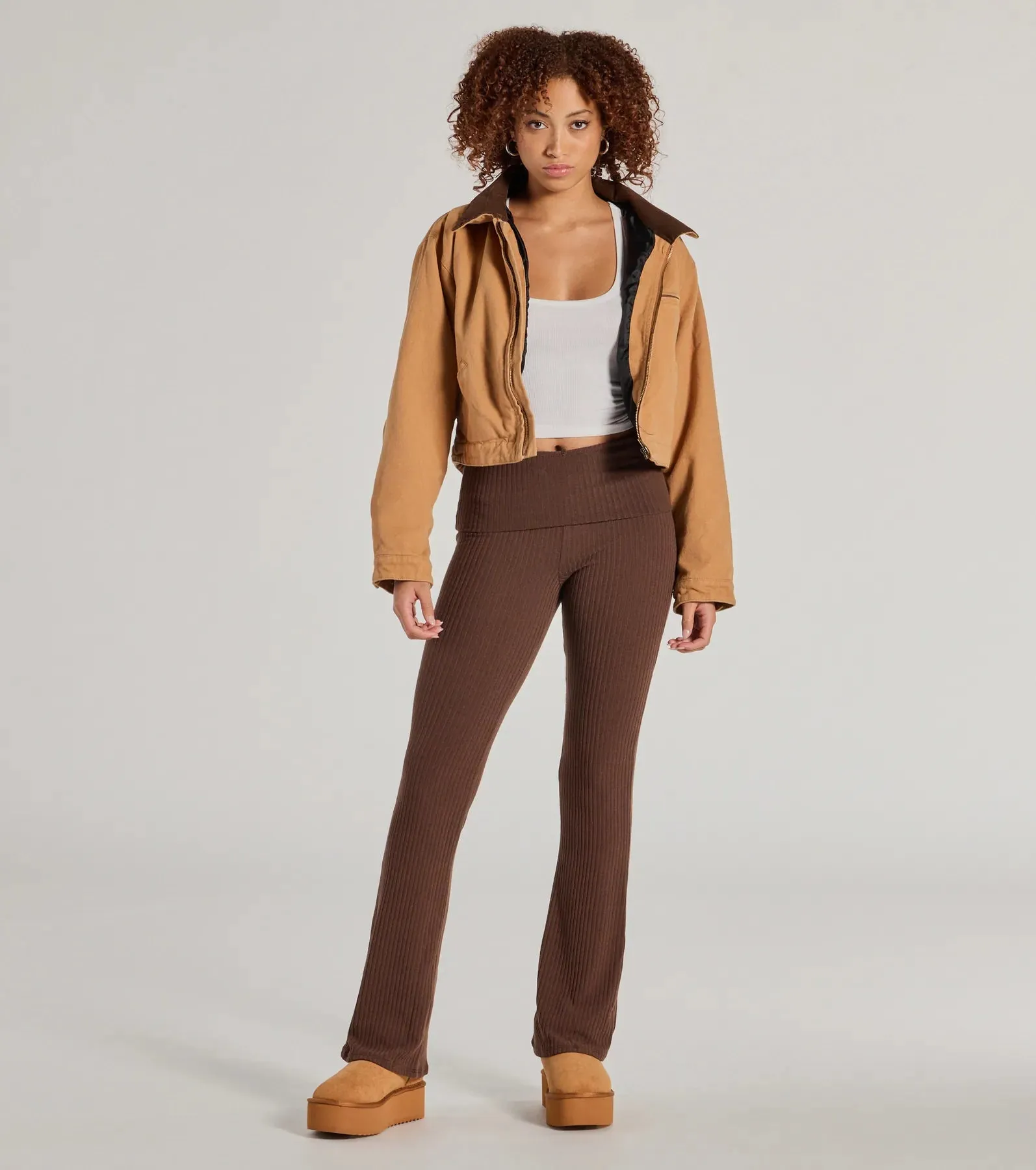 Casual Trend Knit Fold-Over Flare Pants