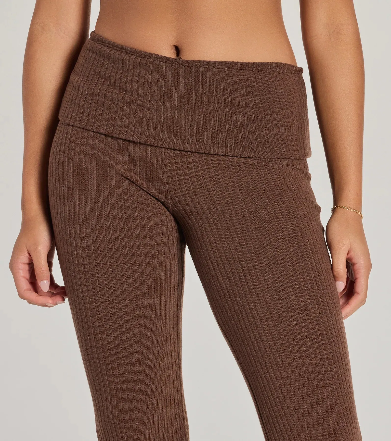 Casual Trend Knit Fold-Over Flare Pants