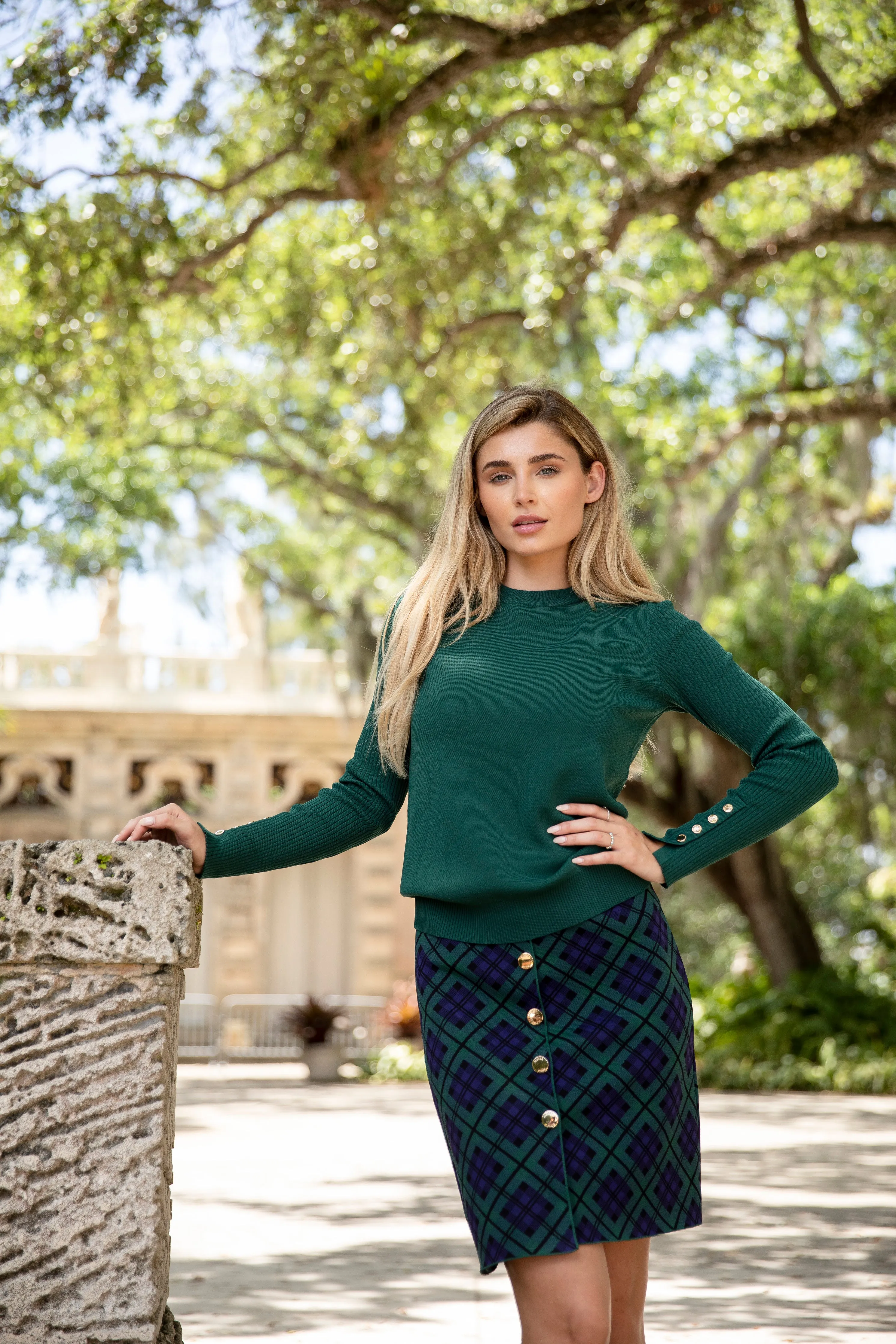 Checkerboard Button Skirt 26" Green