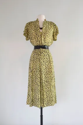 Chic 1940's Abstract Rayon Print Day Dress / ML