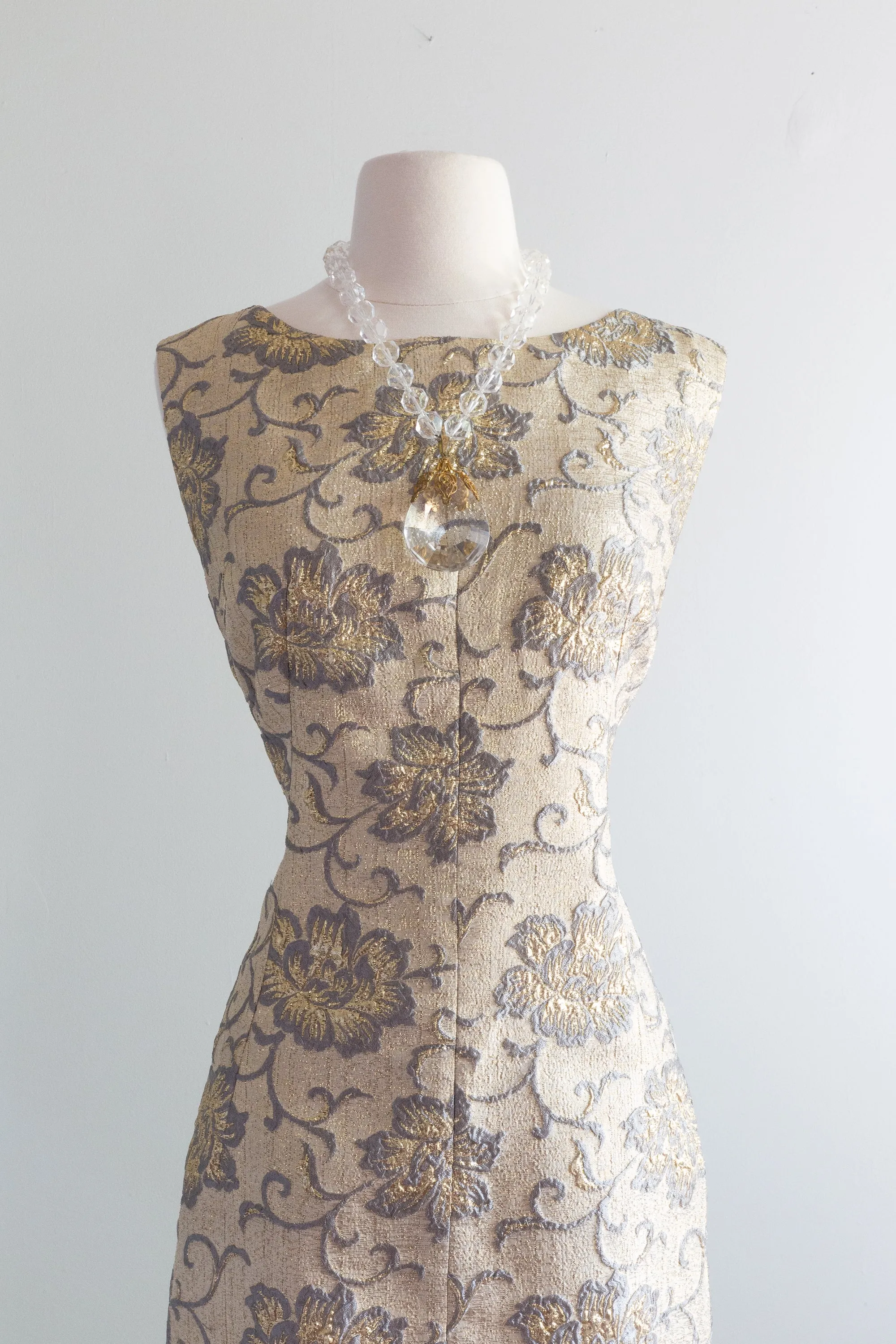 Chic 1960's Metallic Gold Cocktail Dress / Large