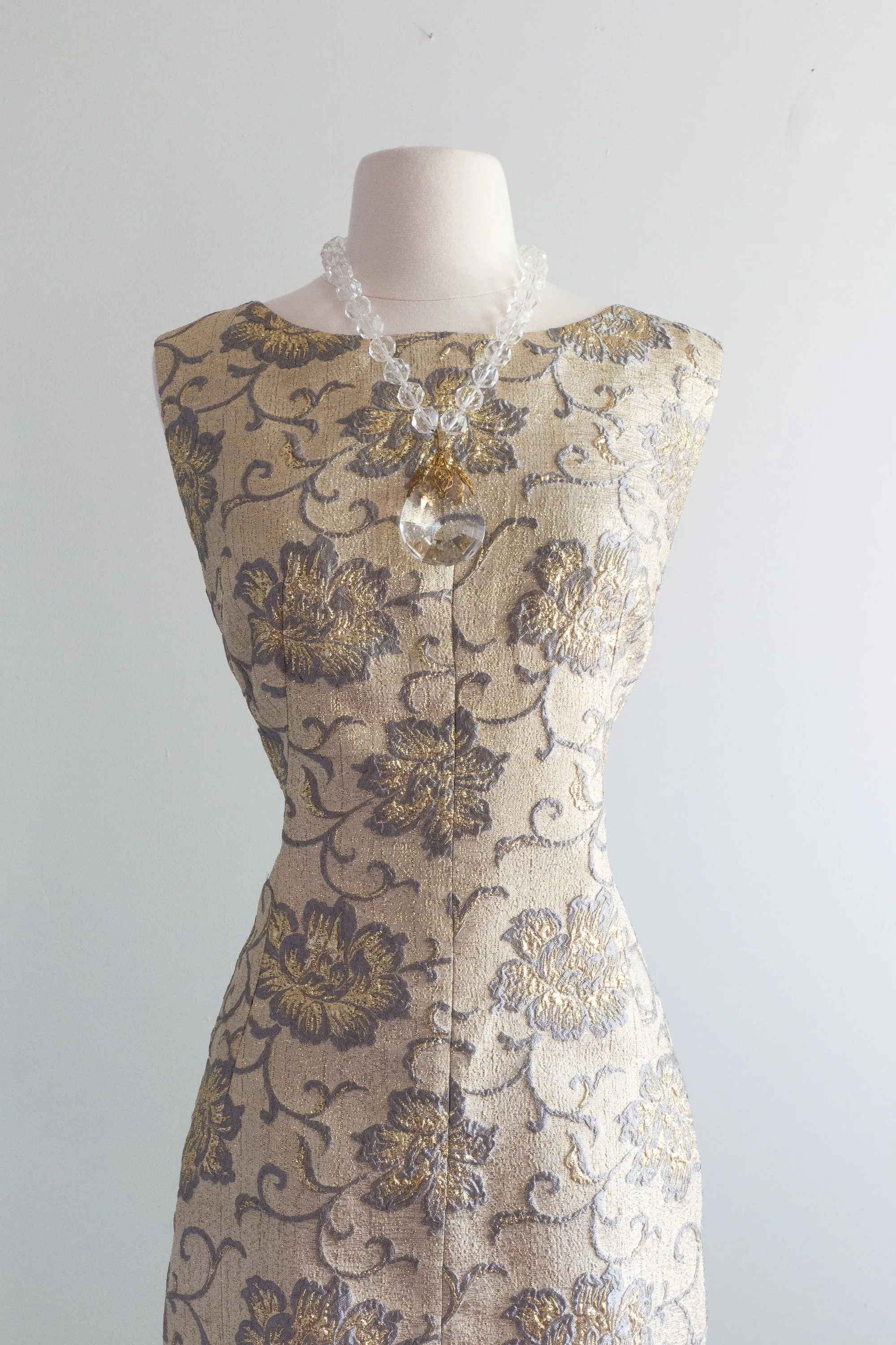 Chic 1960's Metallic Gold Cocktail Dress / Large