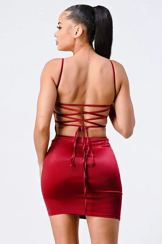 CHIC SILK CROSSED BACK CAMI MINI DRESS