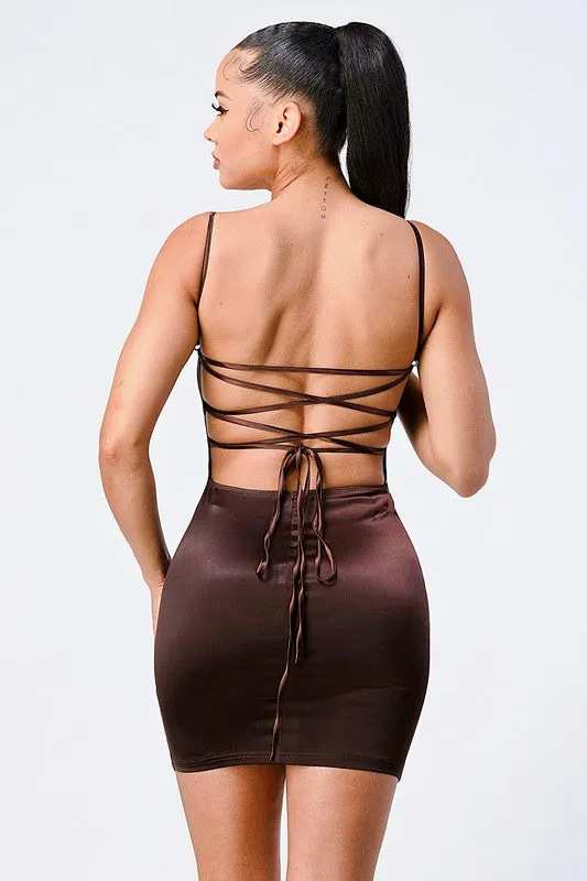 CHIC SILK CROSSED BACK CAMI MINI DRESS