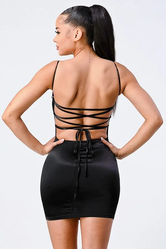 CHIC SILK CROSSED BACK CAMI MINI DRESS