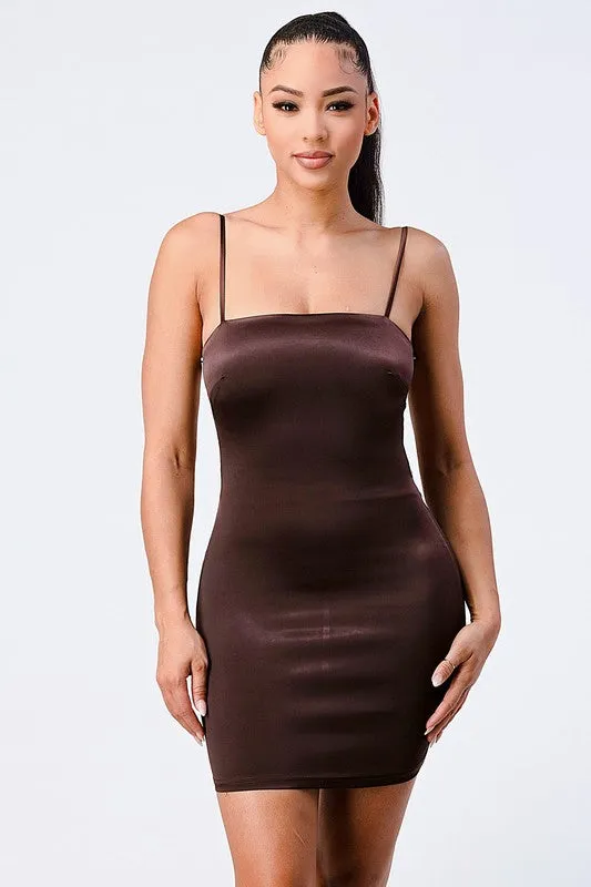 CHIC SILK CROSSED BACK CAMI MINI DRESS