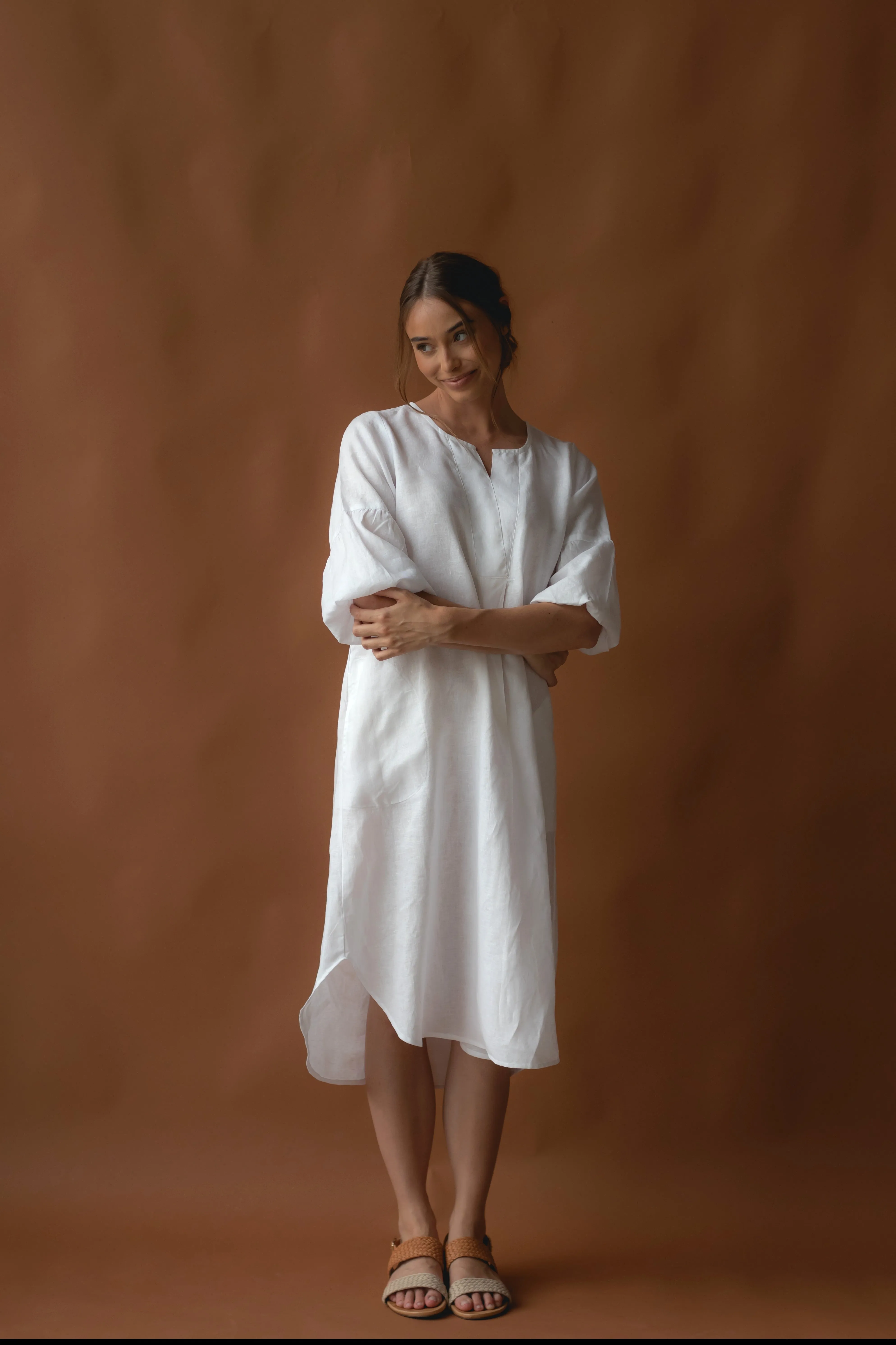 Claudette Linen Dress Warm White