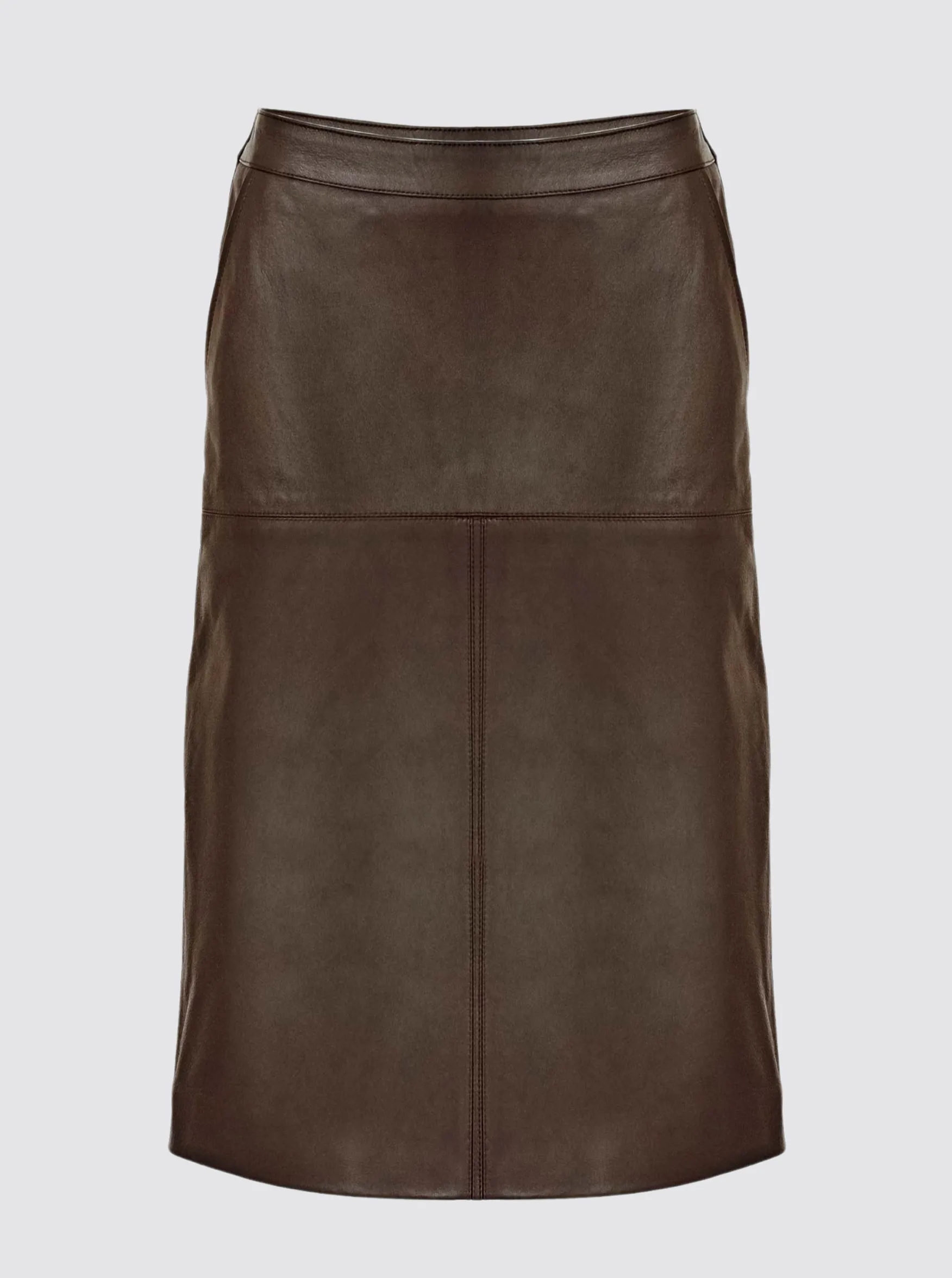 CLEO LEATHER MIDI SKIRT - CHOCOLATE BROWN