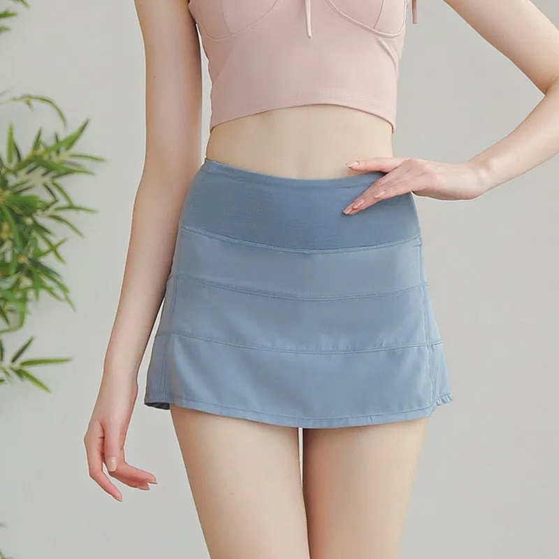 Cloud Hide Pockets Yoga Skirts Sexy High Waist Athletic Quick Dry Women Casual Sports Gym Tennis Golf Running Pleated Skort