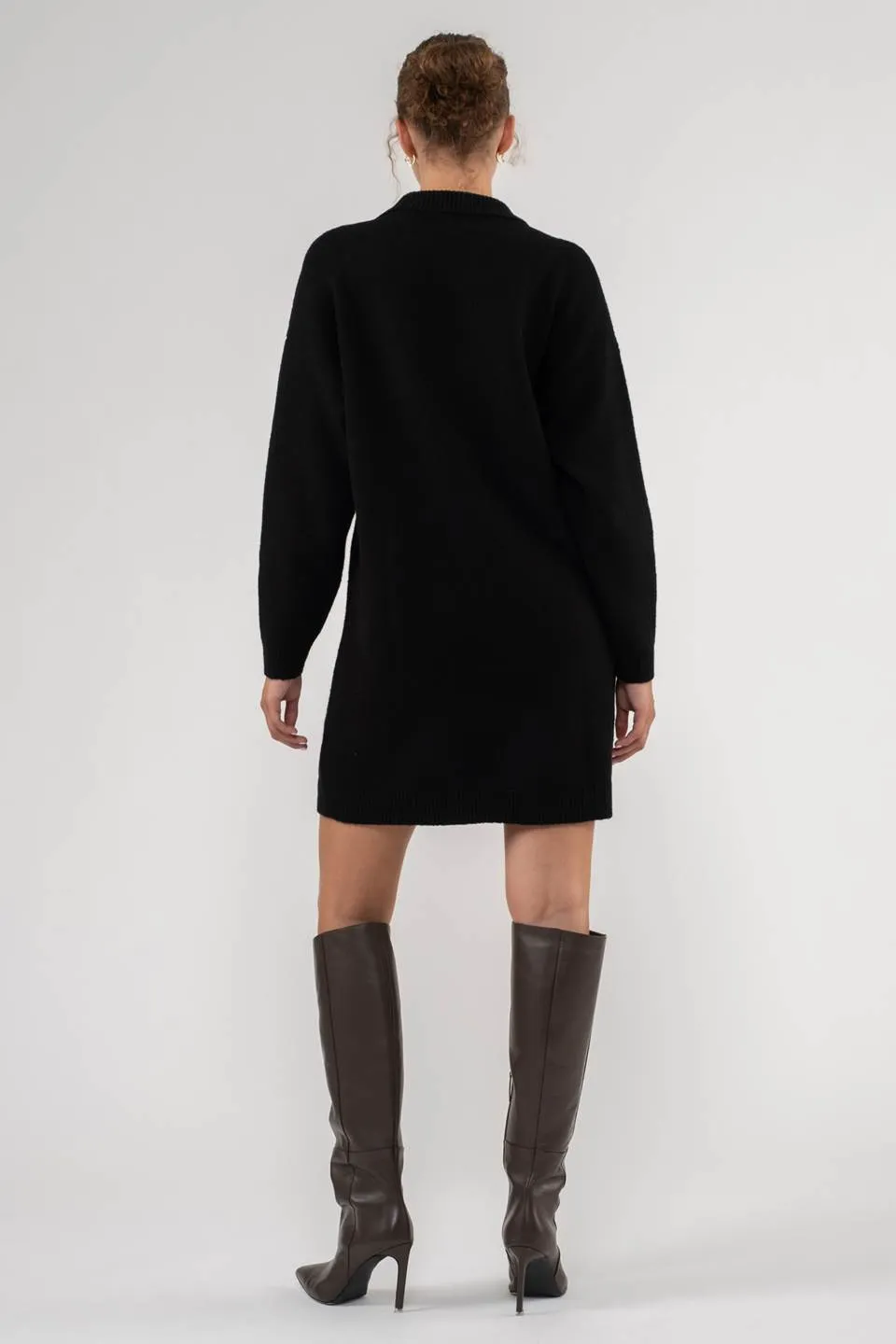 COLLARED DROP SHOULDER MINI SWEATER DRESS