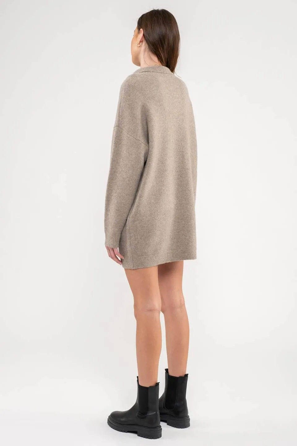 COLLARED DROP SHOULDER MINI SWEATER DRESS