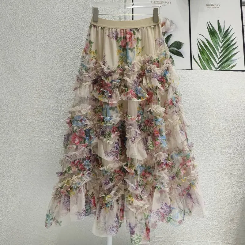 Colorful Floral Mesh Skirt