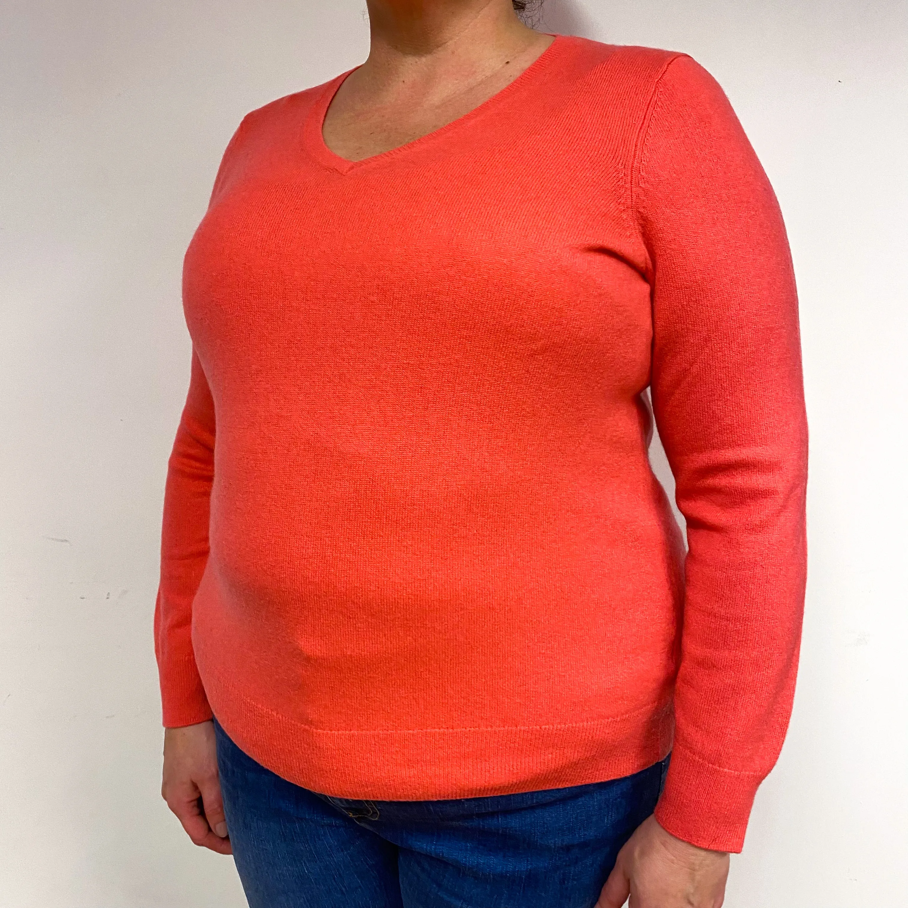 Coral Pink Cashmere V-Neck Jumper Extra Large