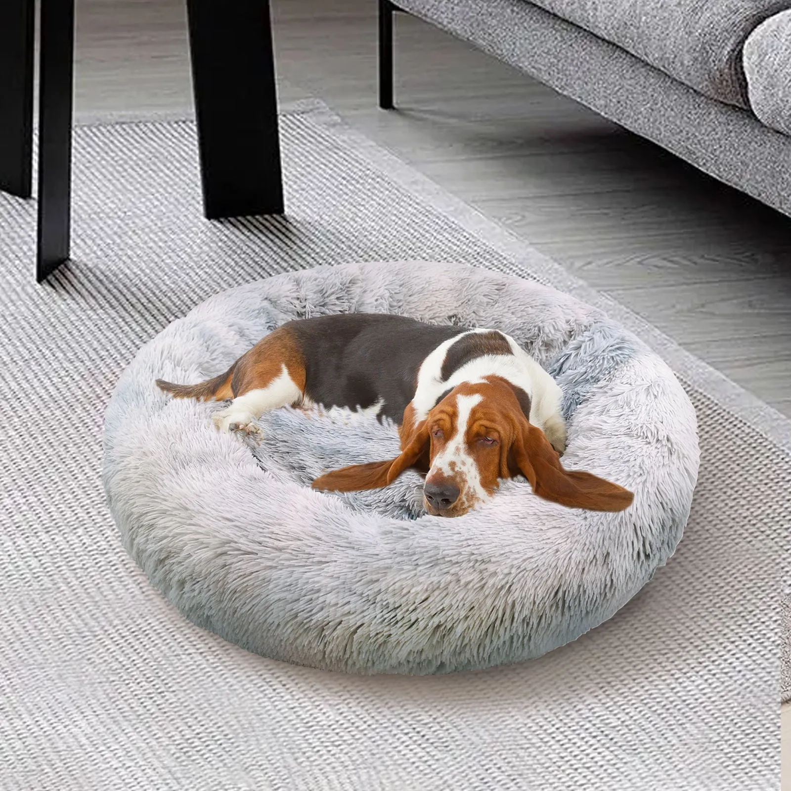 Cozy Plush Round Pet Calming Bed, Non-Slip, Washable - Pawfriends