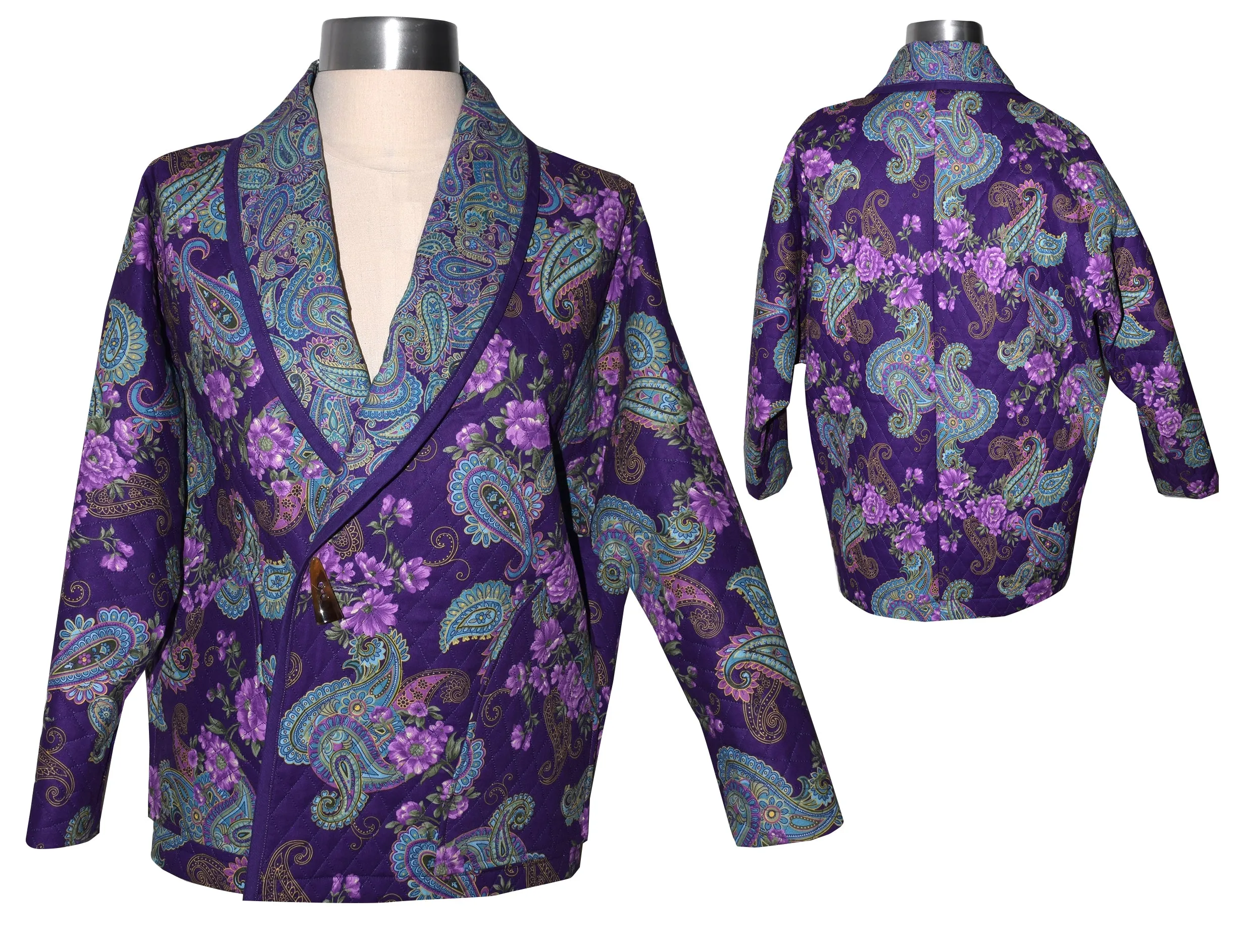 Cozy Quilted Purple Print Lined Jacket with Raglan Sleeves