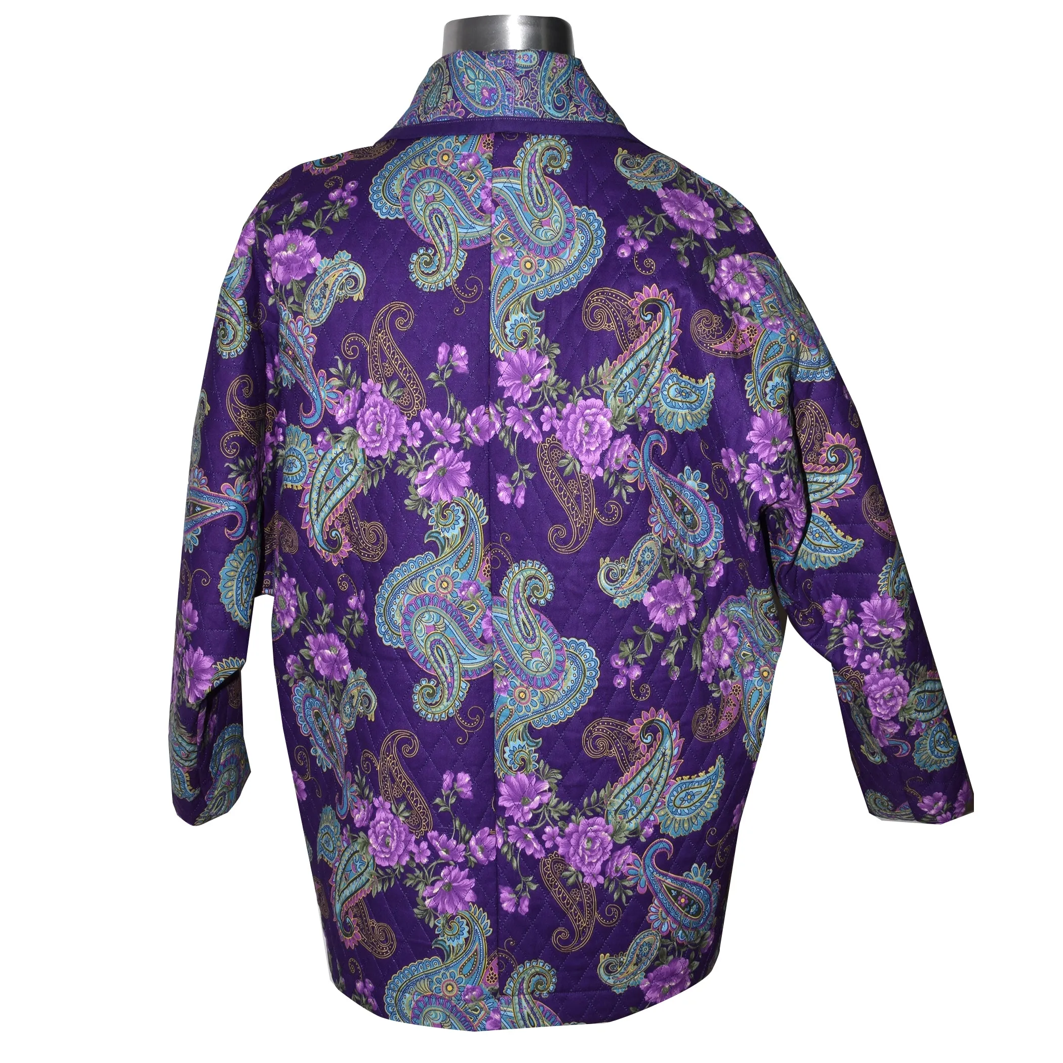 Cozy Quilted Purple Print Lined Jacket with Raglan Sleeves