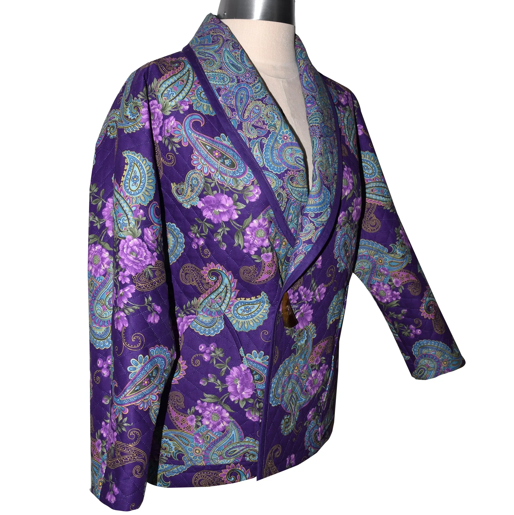 Cozy Quilted Purple Print Lined Jacket with Raglan Sleeves