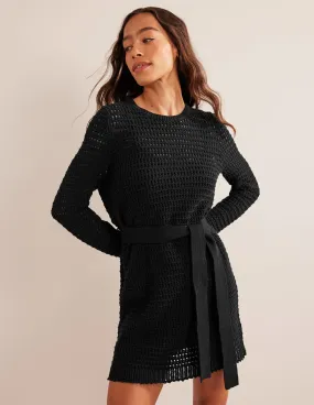 Crochet Knit Dress-Black