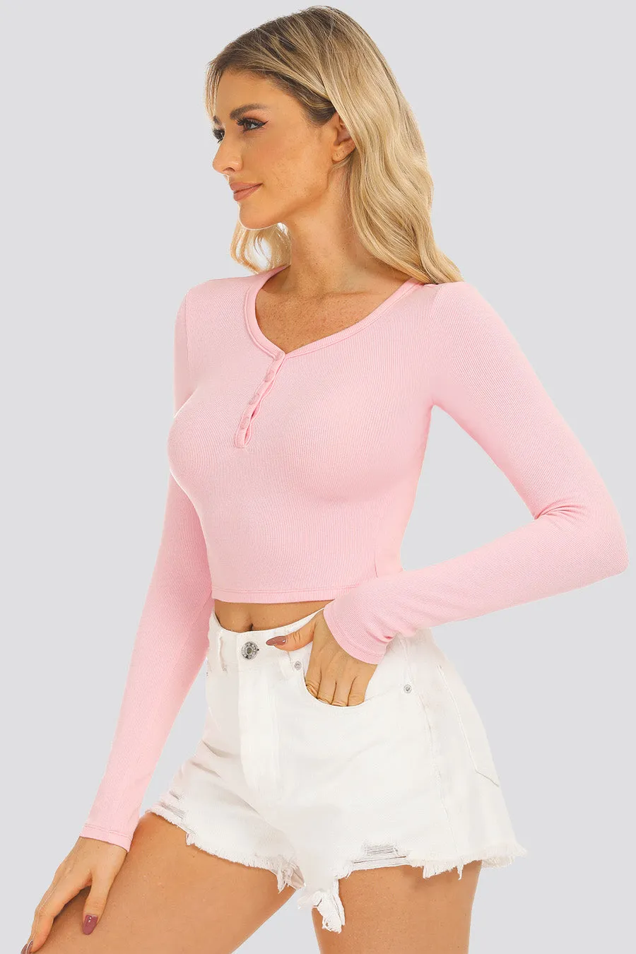 Cropped Henley | Long-Sleeve V-Neck Shirt