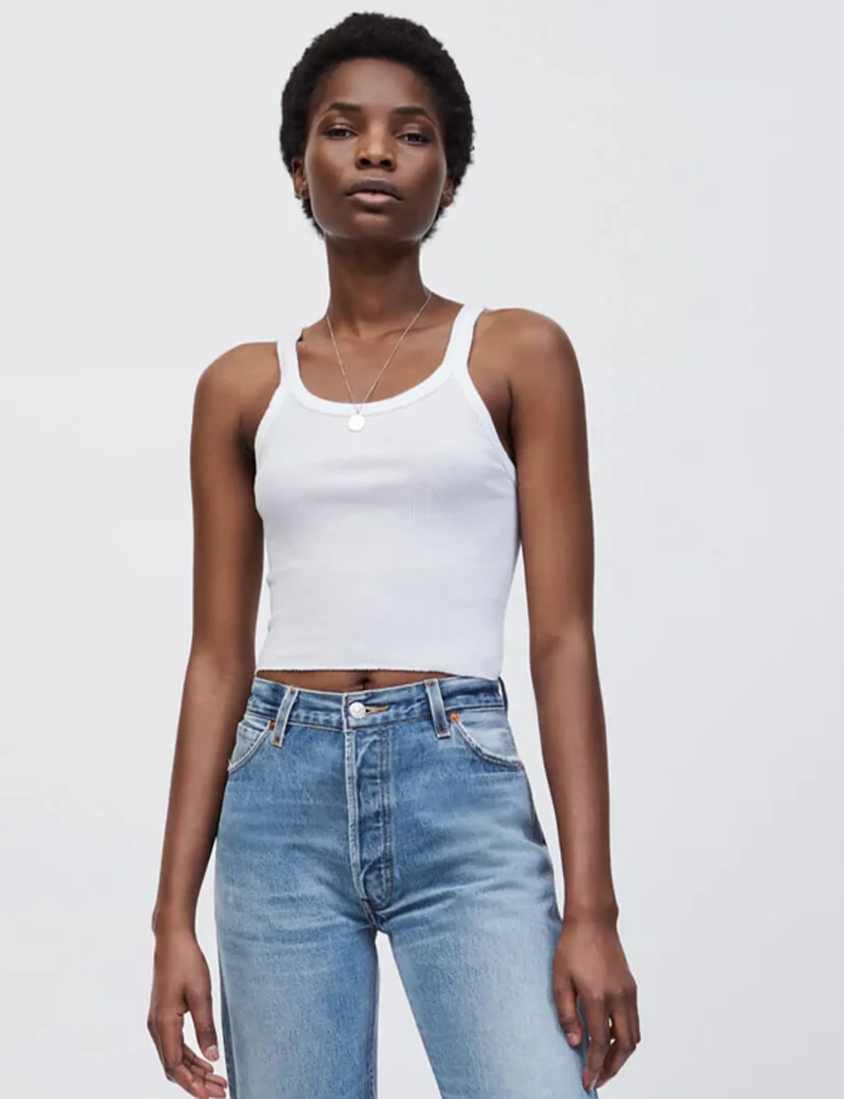 Cropped Ribbed Tank, Optic White