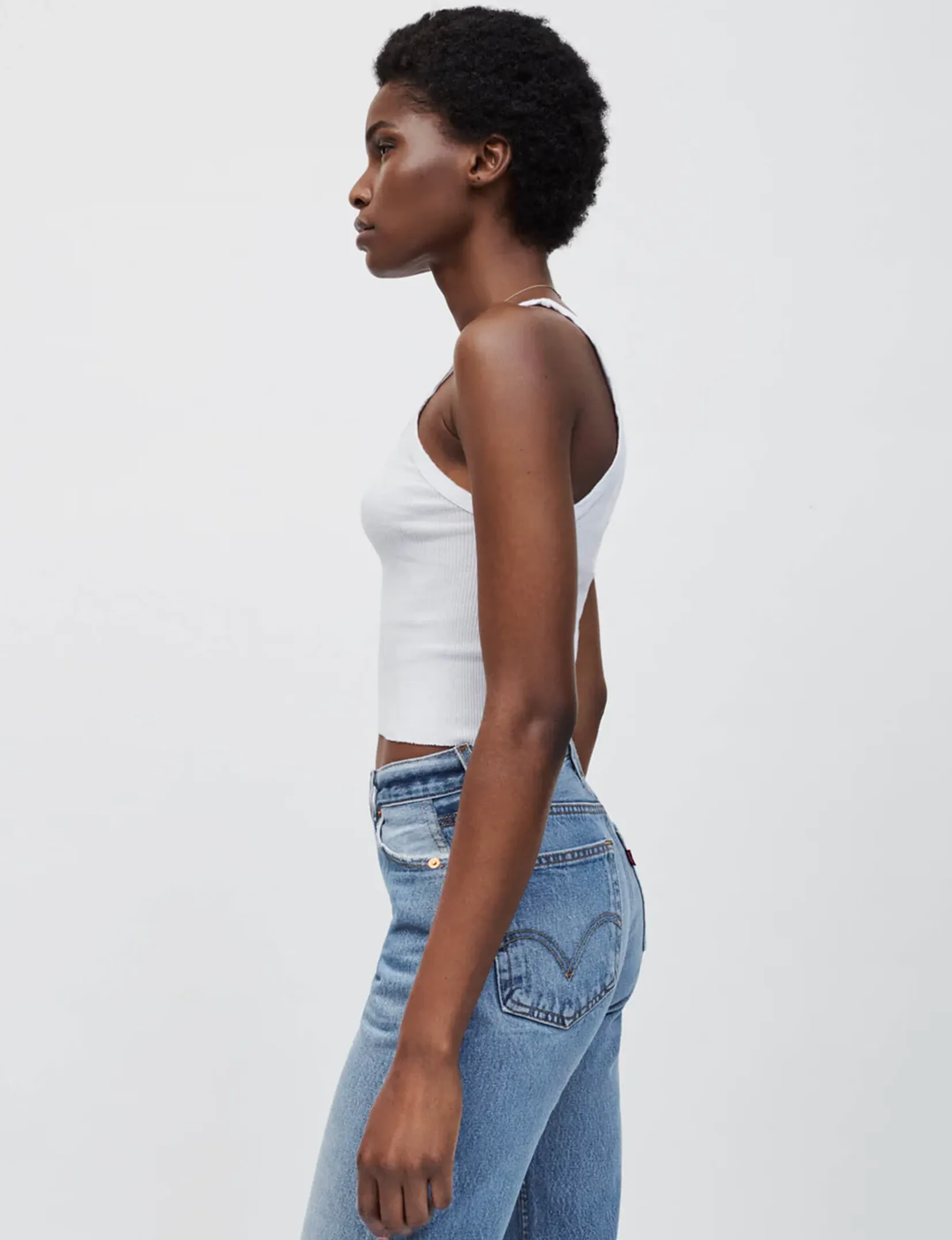 Cropped Ribbed Tank, Optic White