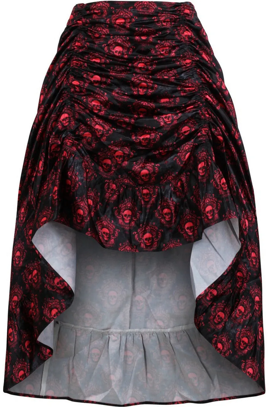 Daisy Corsets Red & Black Skull Satin Adjustable High Low Skirt