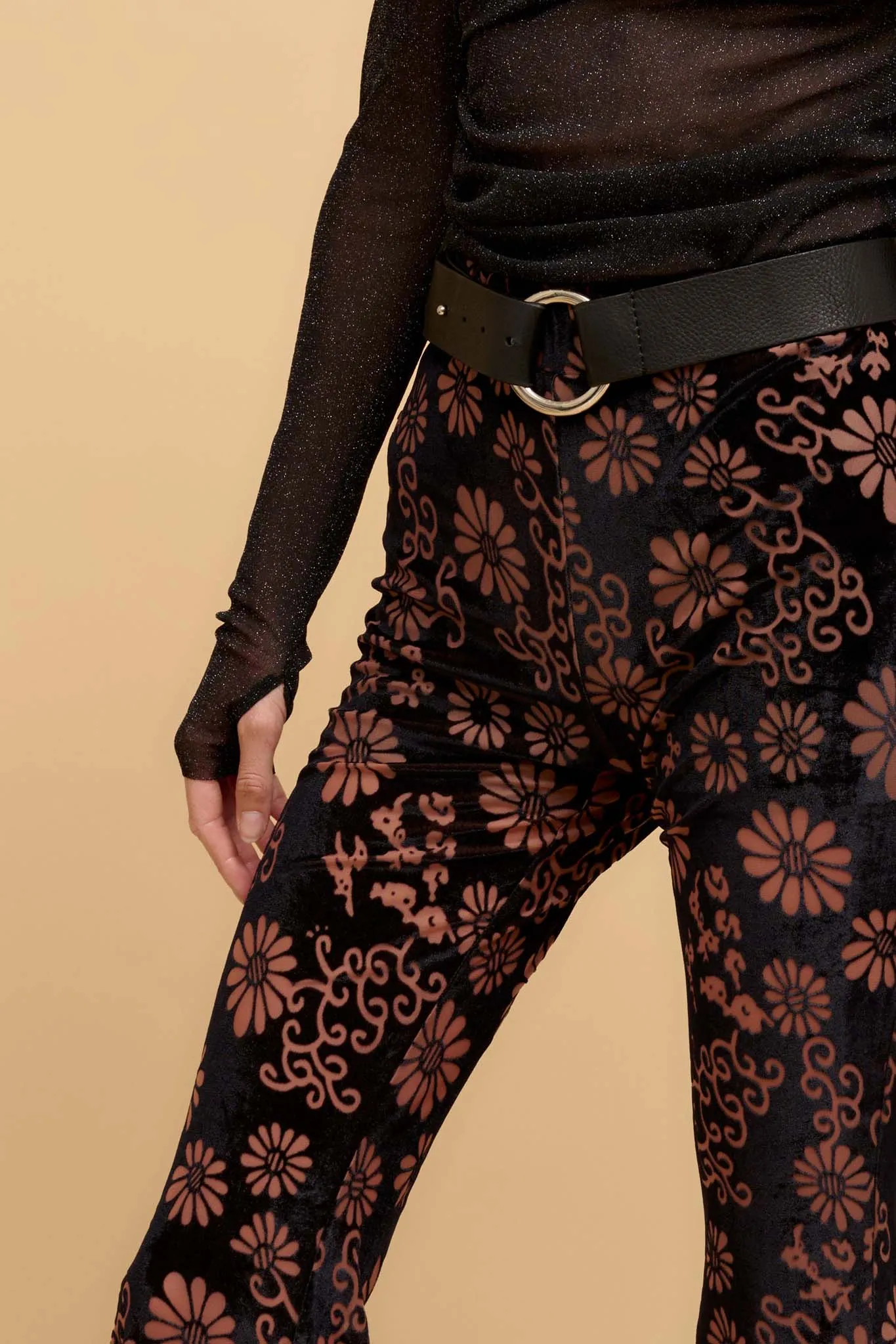 Daisy Delight Floral Burnout Velvet Flare Pants