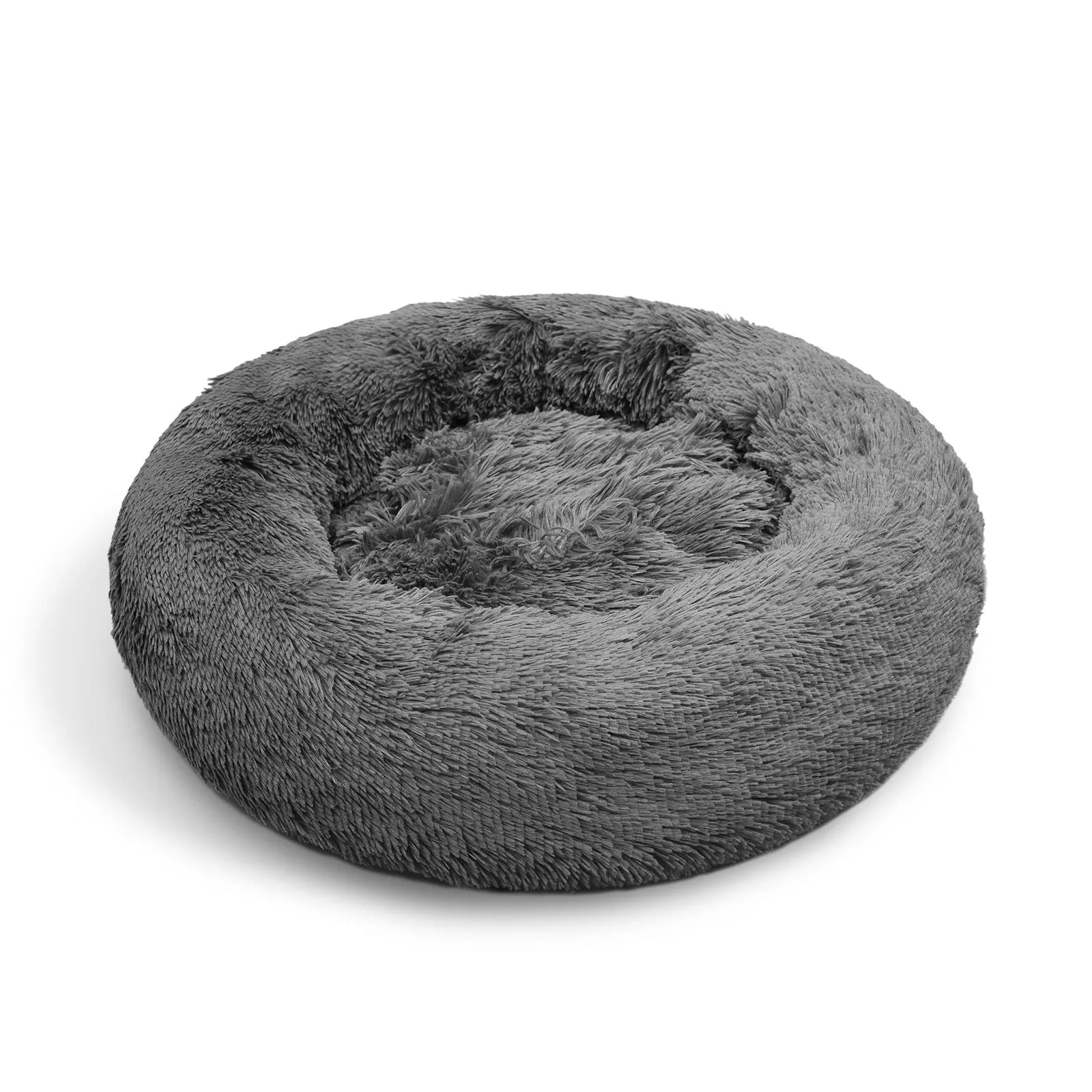 Dark Grey Plush Pet Calming Bed, Non-Slip, Washable, 100cm - Pawfriends