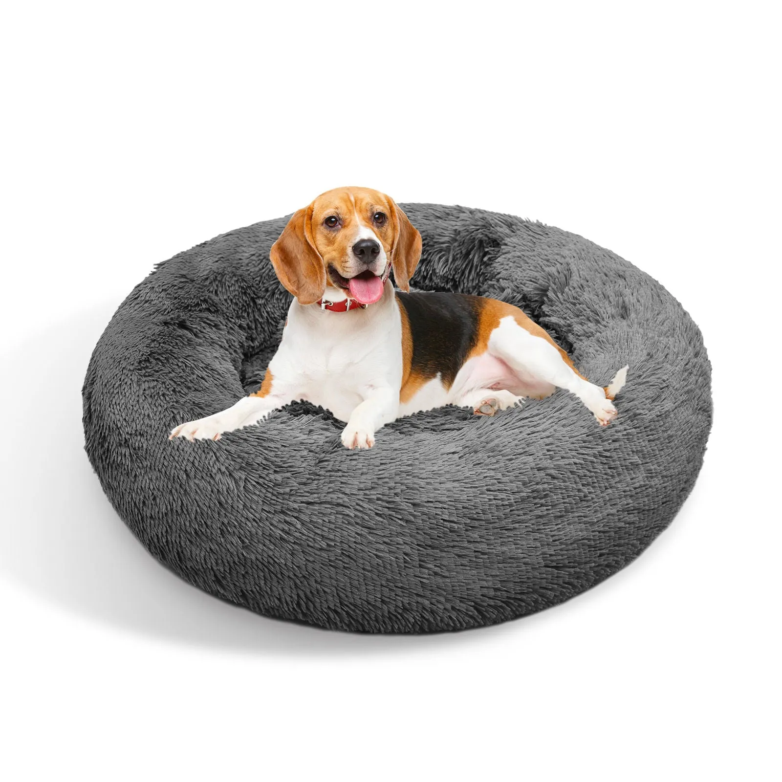 Dark Grey Plush Pet Calming Bed, Non-Slip, Washable, 100cm - Pawfriends