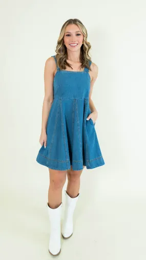 Denim Babydoll Pullover Mini Dress