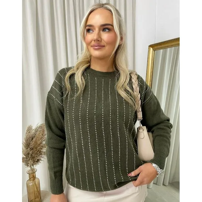 Diamante Stripe Knitted Jumper