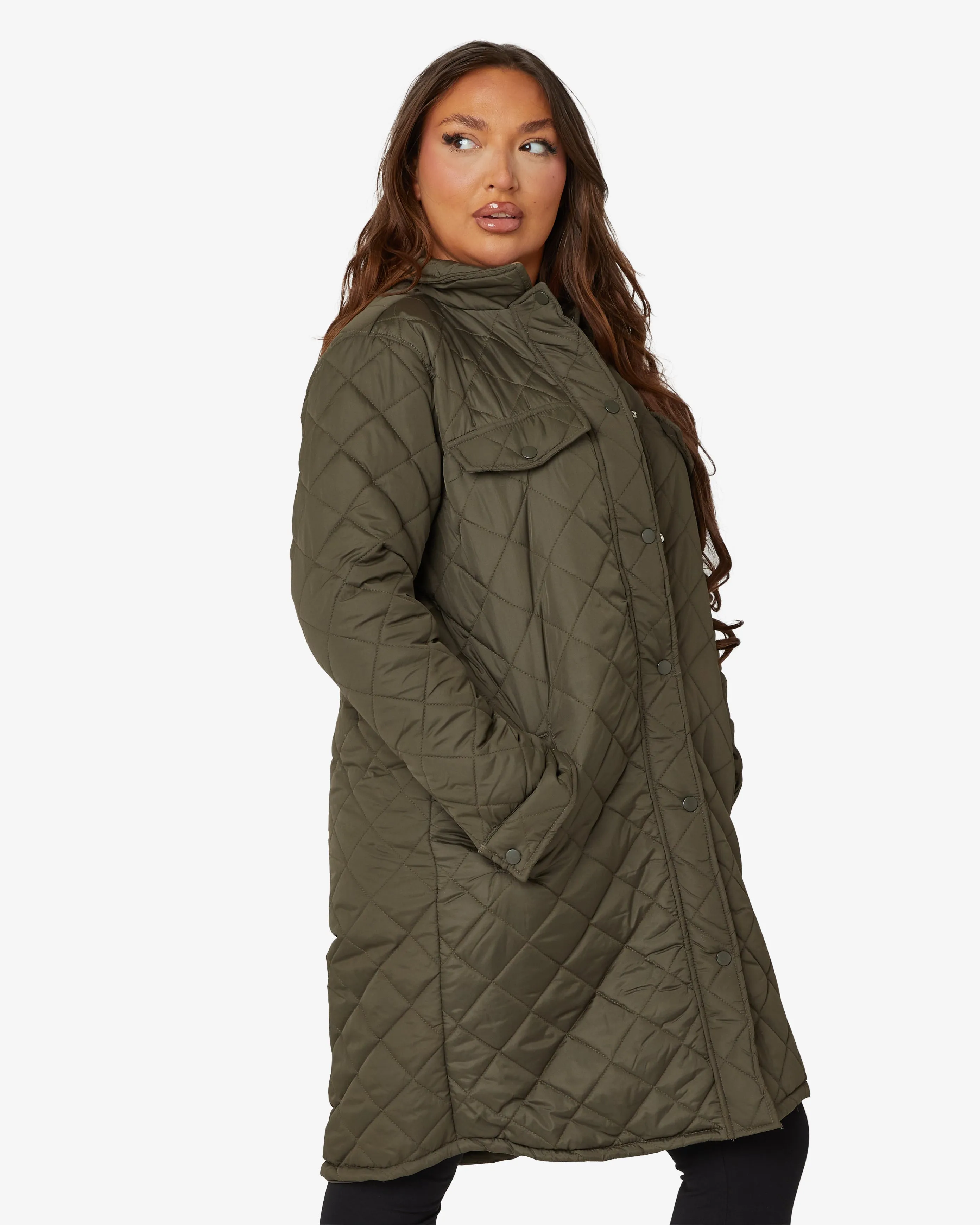 Diamond Quilted Design Padded Longline Jacket