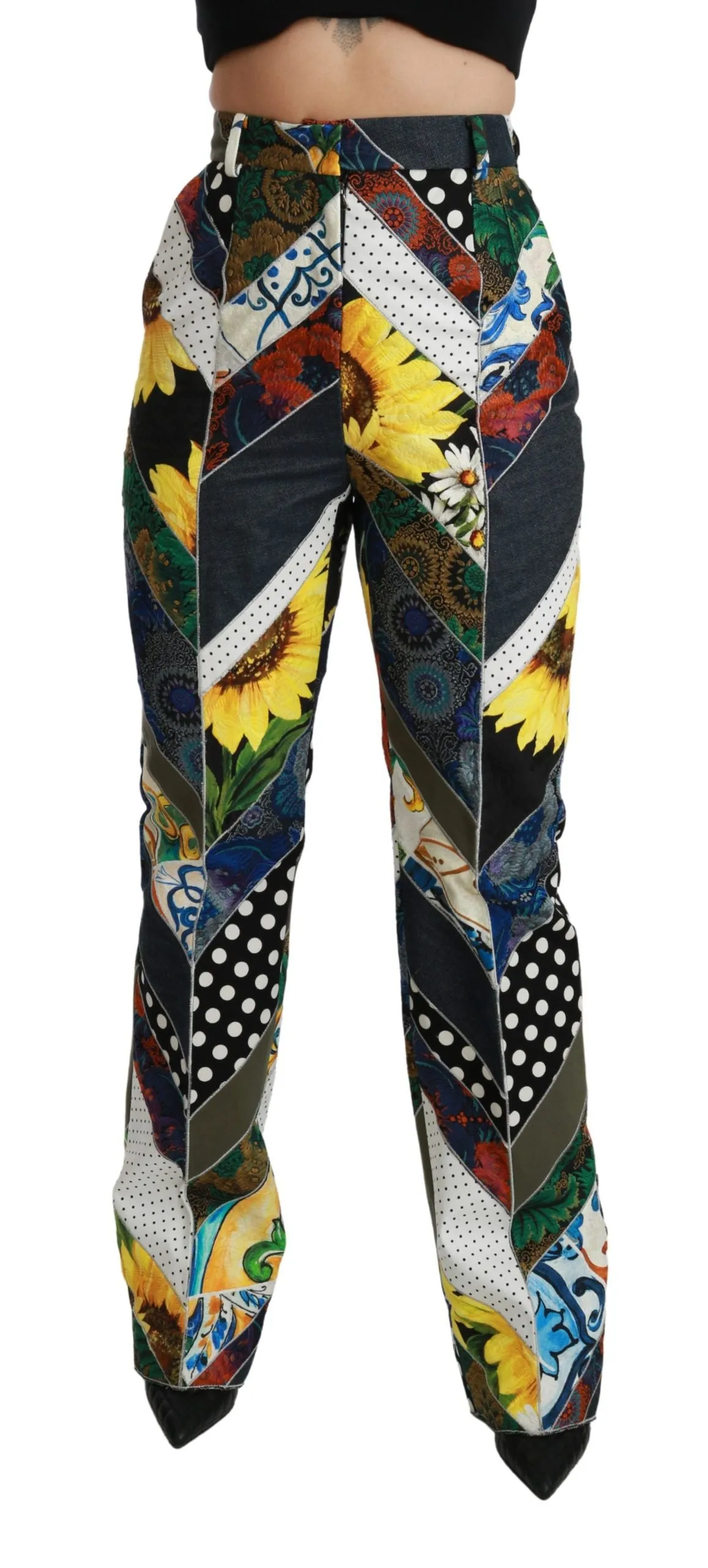 Dolce & Gabbana Elegant High Waist Multicolor Straight Pants