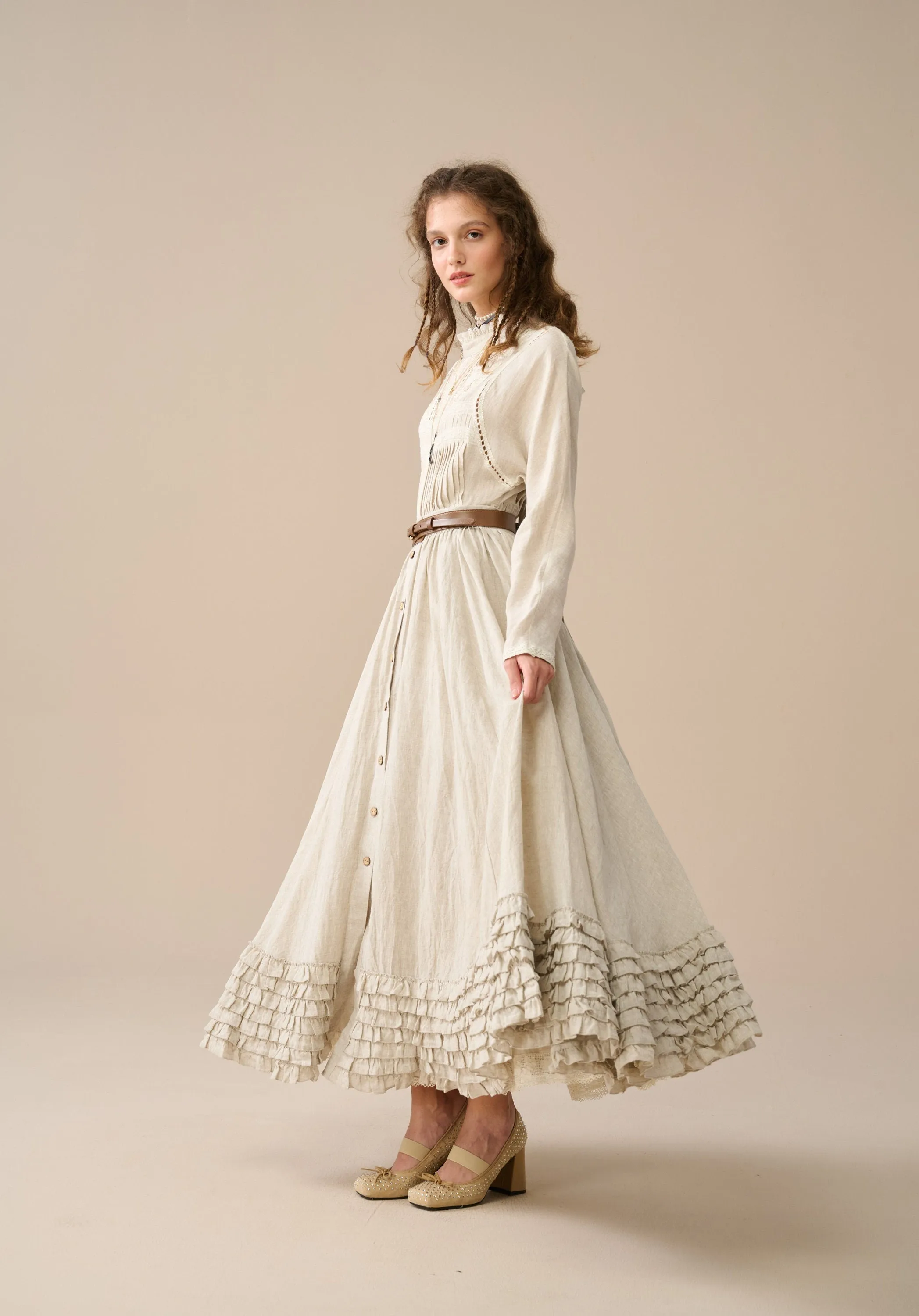 Dorothy 27|Ruffled maxi linen skirt