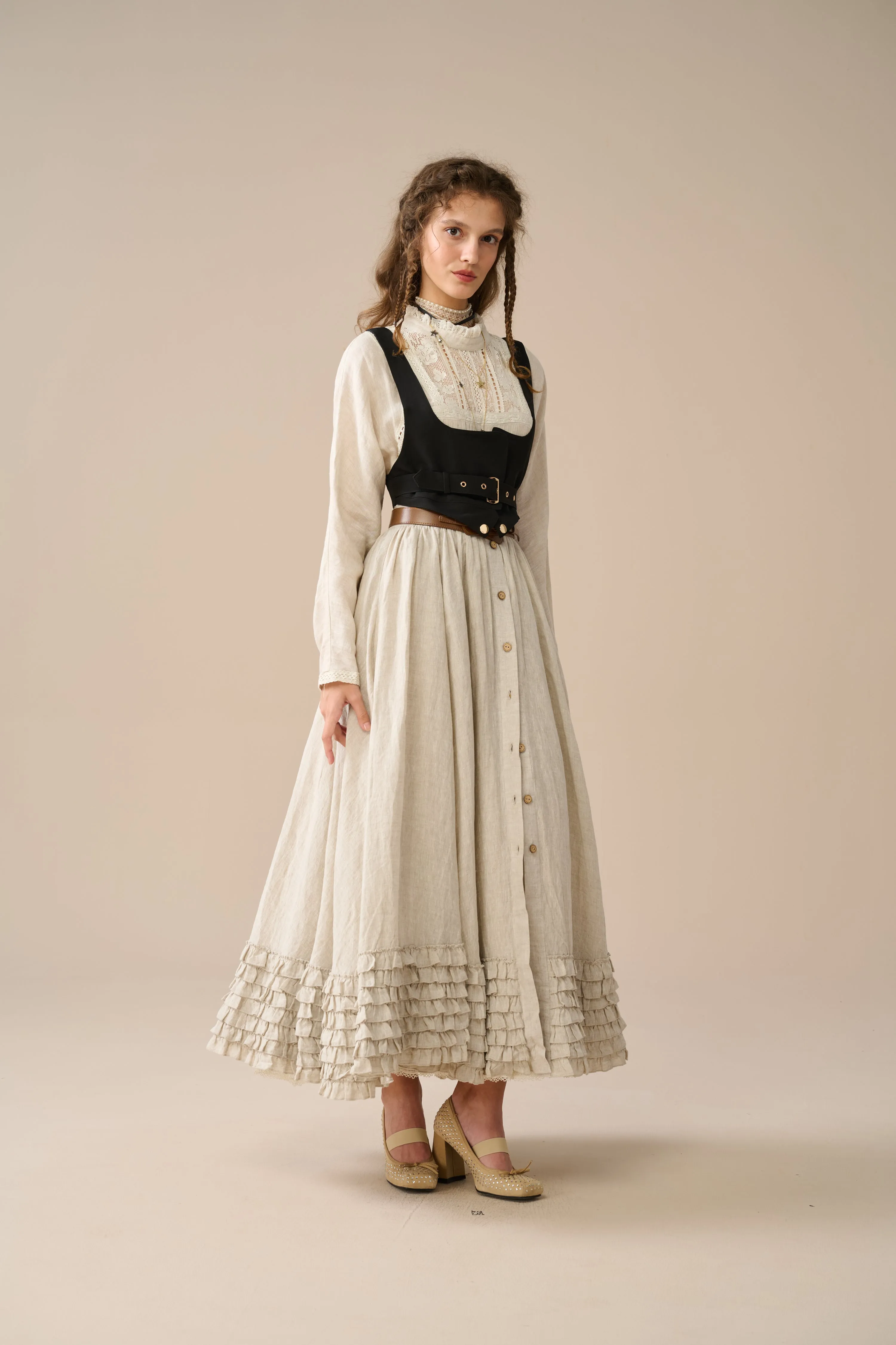 Dorothy 27|Ruffled maxi linen skirt