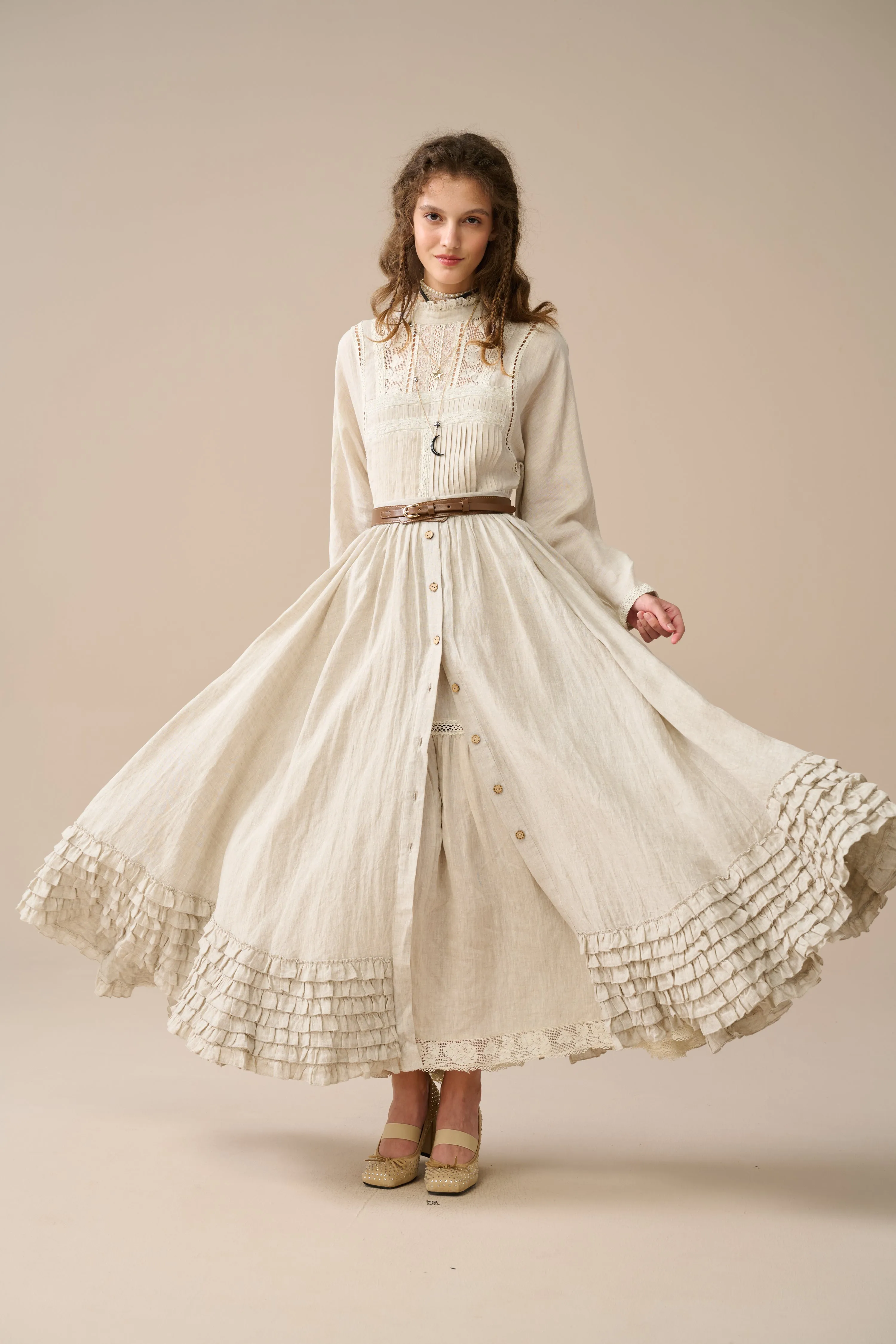 Dorothy 27|Ruffled maxi linen skirt