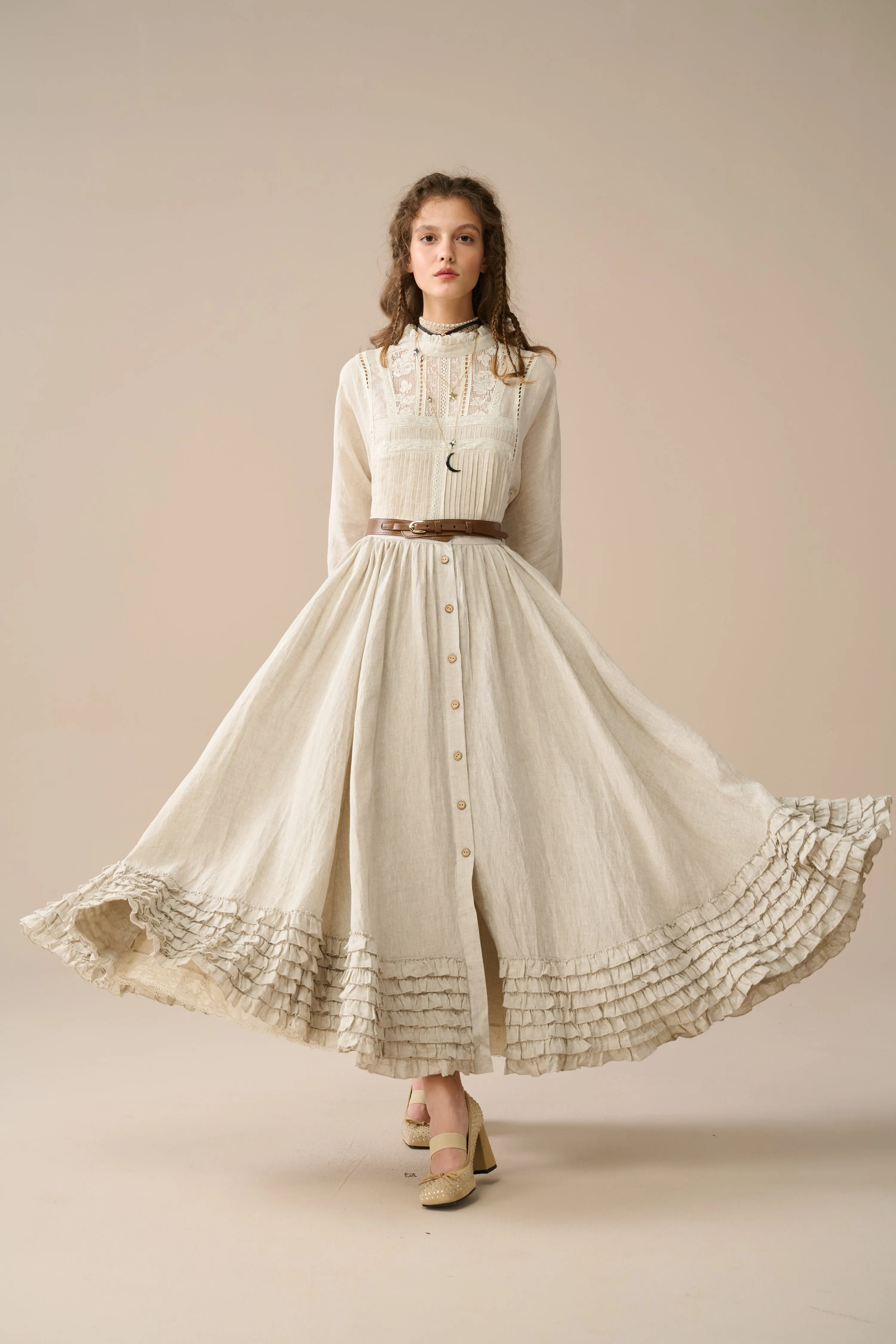 Dorothy 27|Ruffled maxi linen skirt