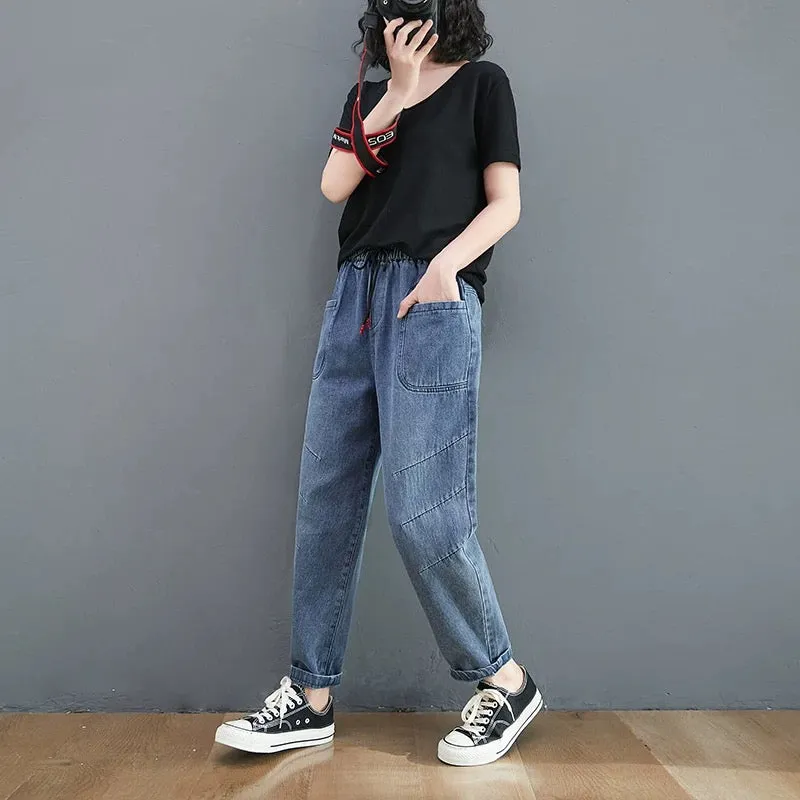 Drawstring High Waist Ankle Jeans