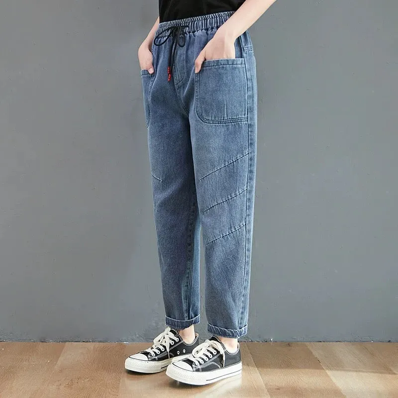 Drawstring High Waist Ankle Jeans