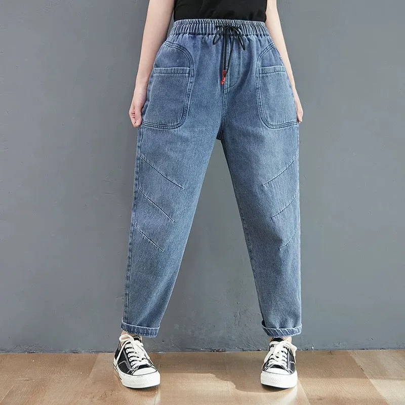 Drawstring High Waist Ankle Jeans