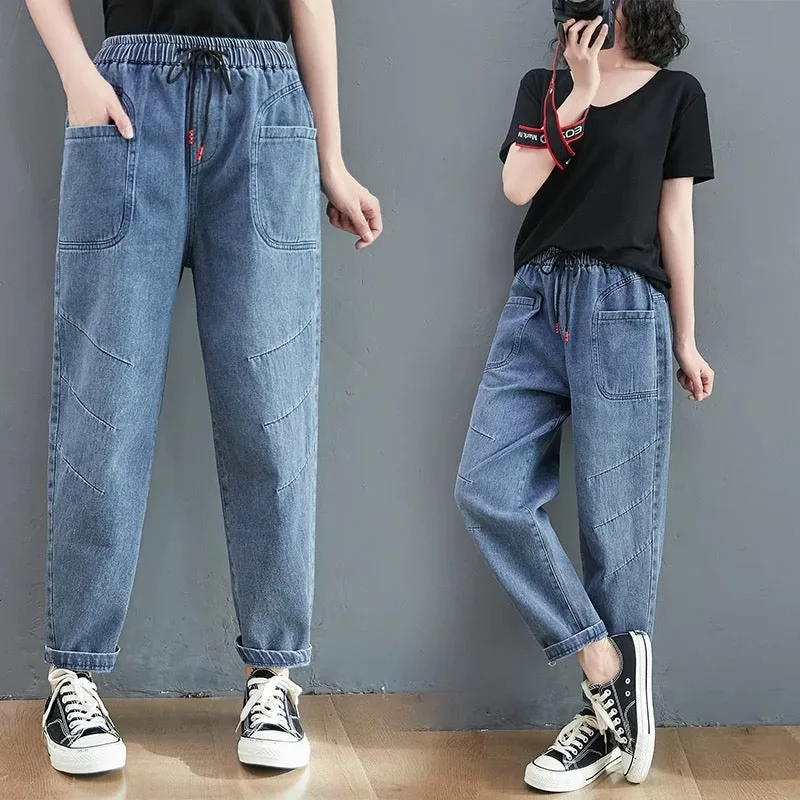 Drawstring High Waist Ankle Jeans