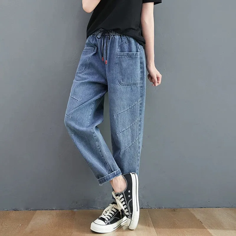 Drawstring High Waist Ankle Jeans