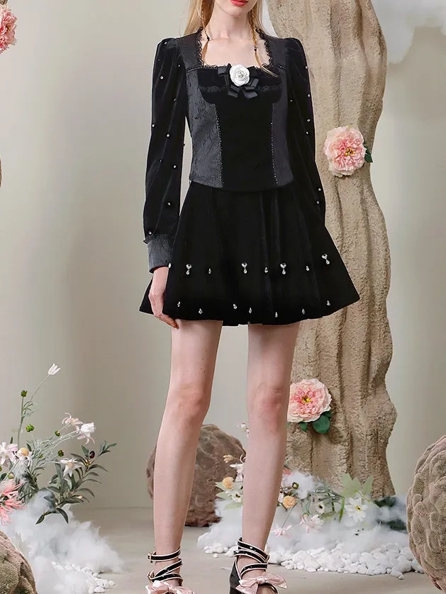 Drop Rhinestone Bijou Flare Feminine Mini-Skirt