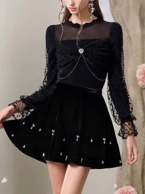 Drop Rhinestone Bijou Flare Feminine Mini-Skirt