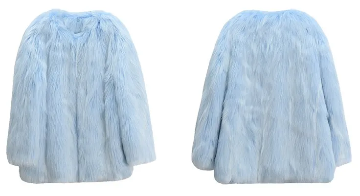 Elegant Electric Blue Fur Coat Jacket