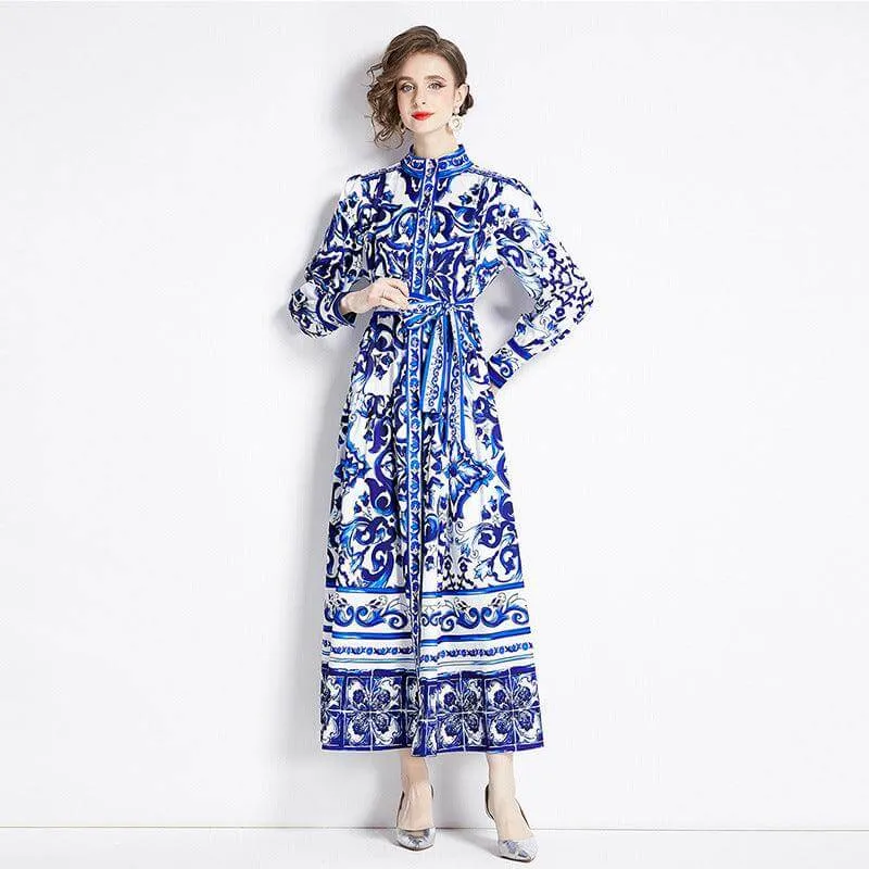 Elegant Long Sleeve Swing Dress with Unique Prints