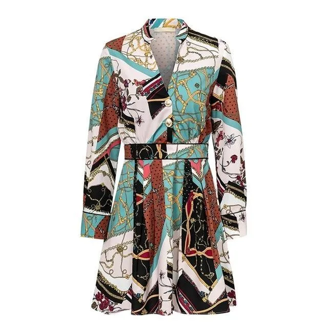 Elegant Printed Chiffon Long Sleeve Dress