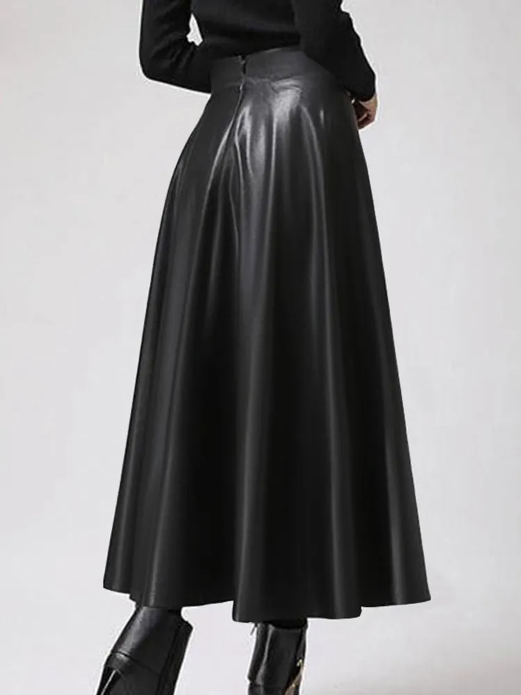 Elegant PU Leather High-Waist Party Skirt Bottom