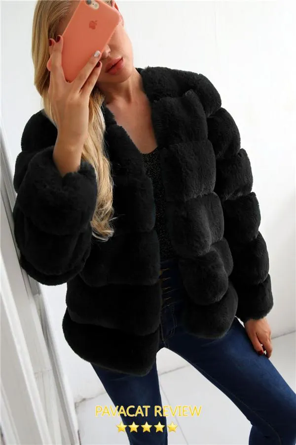 elveswallet Elegant Thick Fluffy Faux Fur Coat - Dark Green